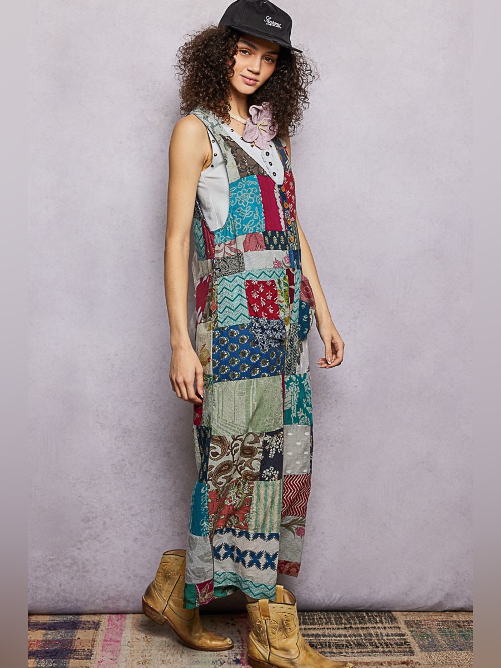 POL Sleeveless Patchwork Wide Leg Jumpsuit - Picture 3 of 5